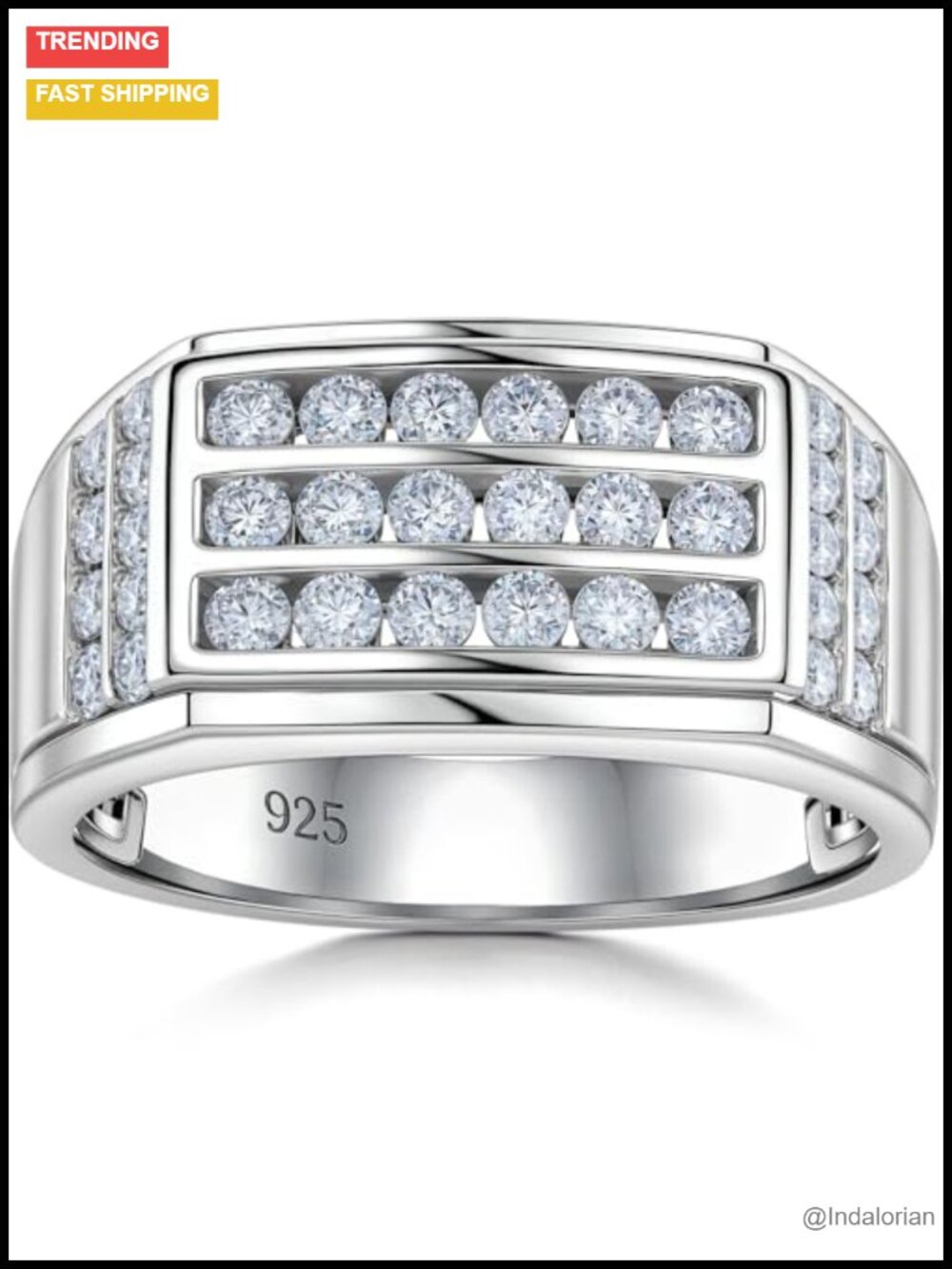 Men's Moissanite Wedding Band 925 Sterling Silver VVS1 Eternity Ring